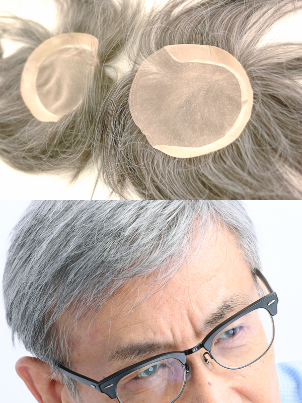 極薄タイプかつらの裏側と着用イメージ
