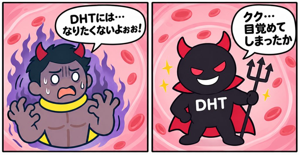 テストステロンが変換されてDHTになってしまう漫画