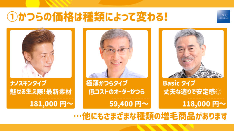かつらの価格は種類によって変わる